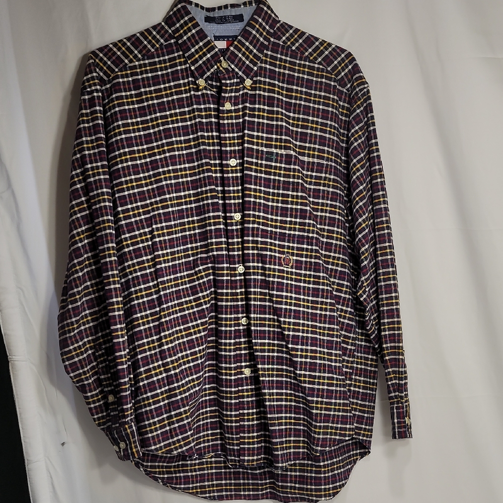 Tommy Hilfiger Casual Red and Yellow Button Down Shirt